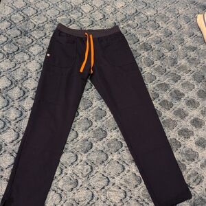 Figs Women's Navy Scrub Pants with Orange Drawstring